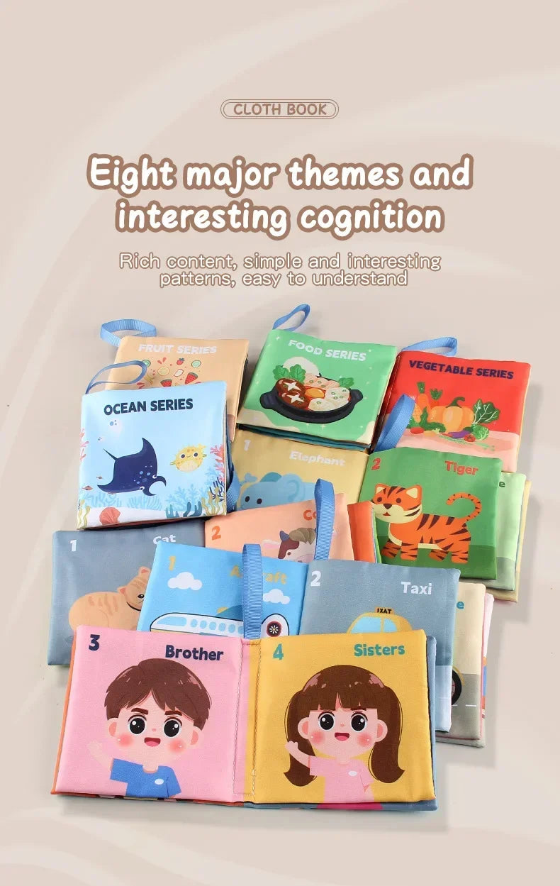 Cloth Book for Early Education - 4-Page 8-Sided English Learning Book for Kids