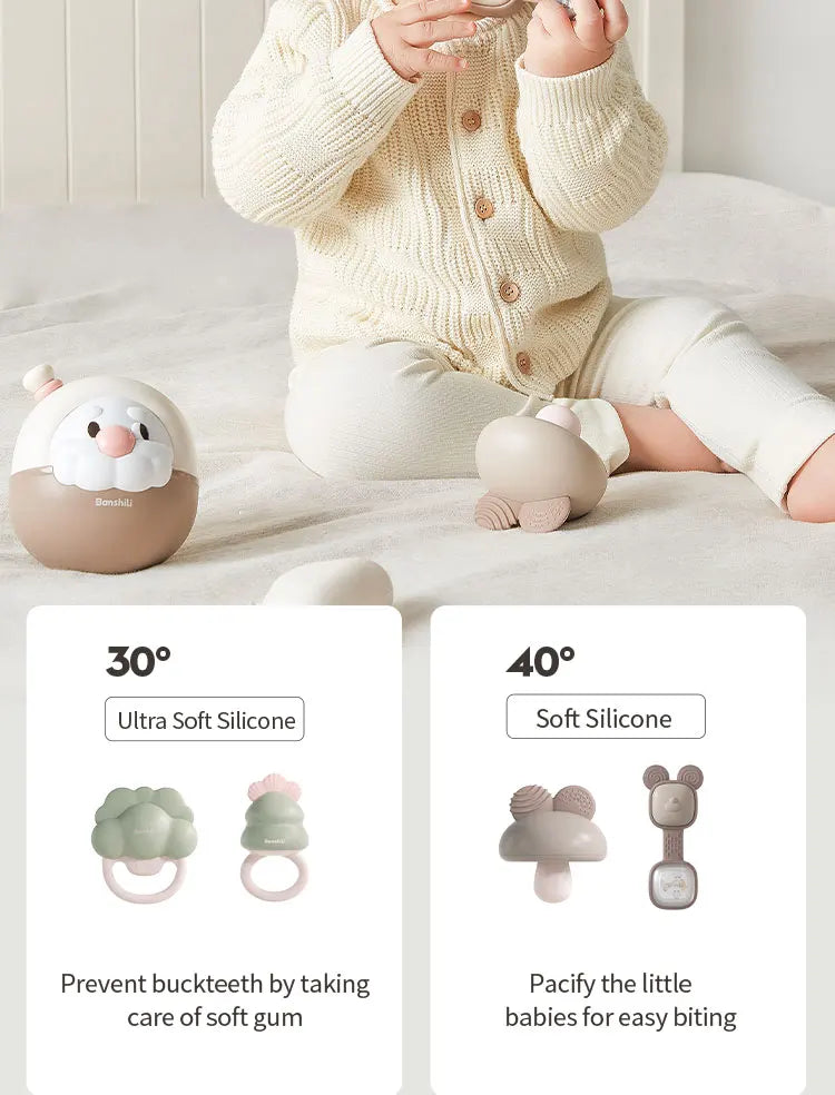 Silicone Baby Rattle Teether - Soft Chewable Sensory Toy for Infants 0-3 Years