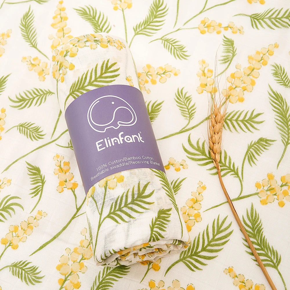 Bamboo Cotton Baby Muslin Swaddle Blanket - 120x110cm Soft Print Wrap by Elinfant