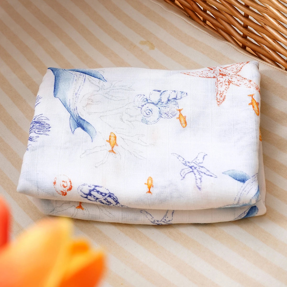 Bamboo Cotton Baby Muslin Swaddle Blanket - 120x110cm Soft Print Newborn Wrap
