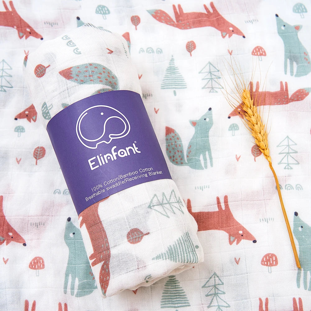 Bamboo Cotton Baby Muslin Swaddle Blanket - 120x110cm Soft Print Wrap by Elinfant