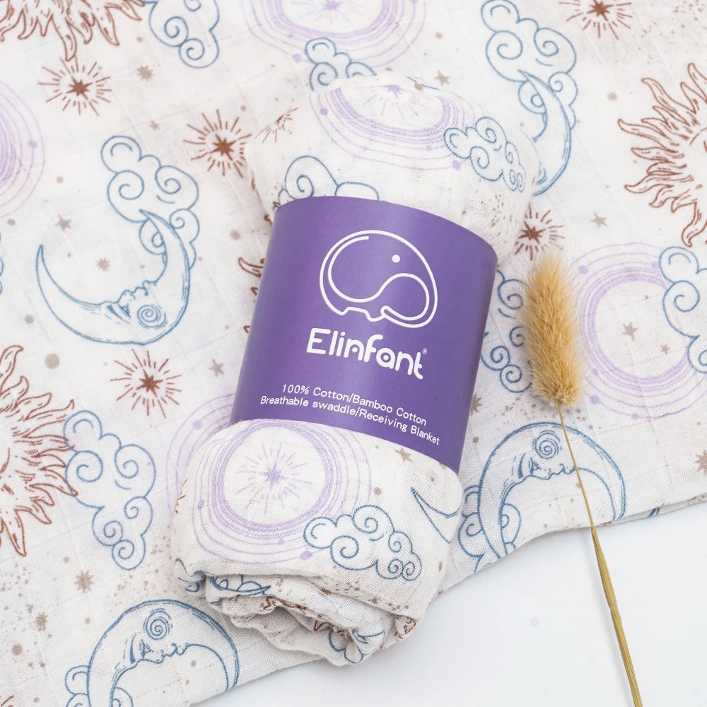 Bamboo Cotton Baby Muslin Swaddle Blanket - 120x110cm Soft Print Wrap by Elinfant