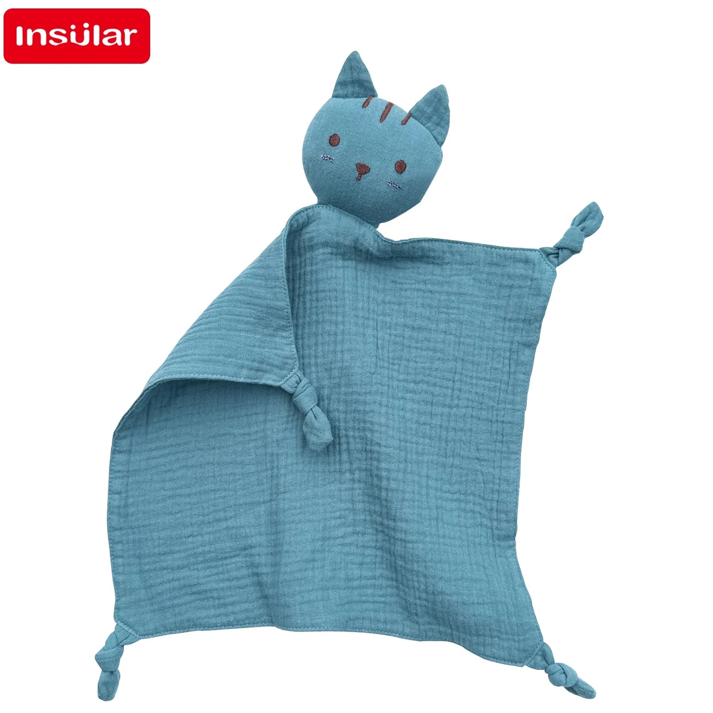 Soft Cotton Muslin Baby Bib with Stuffed Cat - Security Blanket & Comfort Towel