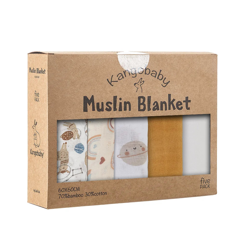 Kangobaby My Soft Life - 5-Pack Bamboo Cotton Muslin Bib Set for Newborns