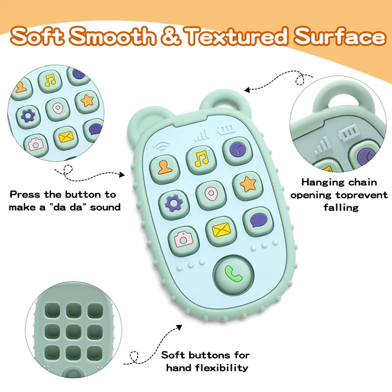 New Baby Phone Teether - Silicone Mobile Shape Sensory Educational Toy Gift Set