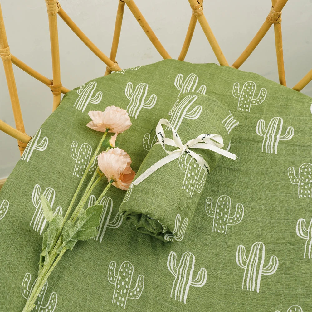 Bamboo Cotton Baby Muslin Swaddle Blanket - 120x110cm Soft Print Wrap by Elinfant
