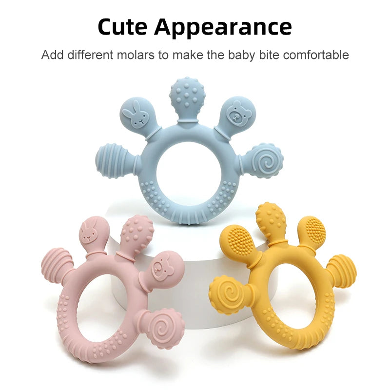 Multicolor Silicone Baby Ring Teether - Anxiety Relief Sensory Toy for 0-12 Months