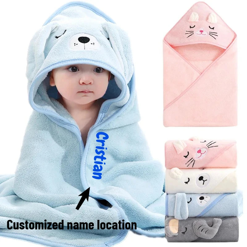 Personalized Custom name Embroidered Newborn letter Nursery Baby Soft Bath Towels Gifts for Boy Girl Toddler Bathrobe Warm