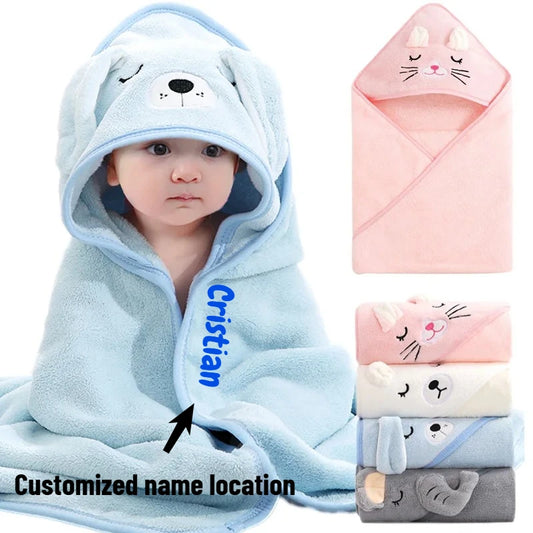 Personalized Custom name Embroidered Newborn letter Nursery Baby Soft Bath Towels Gifts for Boy Girl Toddler Bathrobe Warm