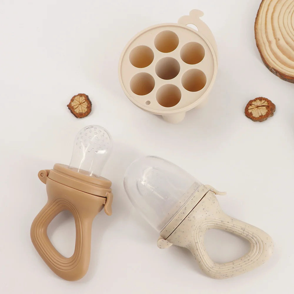 Silicone Baby Fruit Feeder & Teether with Freezer Tray โ Self-Feeding Pacifier for Fresh Fruit & Purees (BPA-Free)