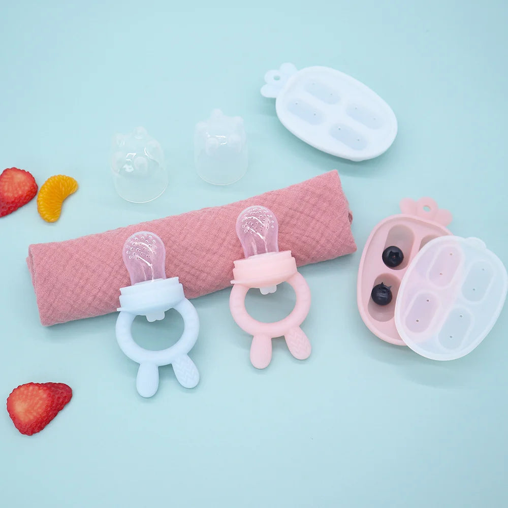 Silicone Fruit & Vegetable Teether Toys – Fun Ice Cream Mold Design for Baby Feeding (6+ Months)