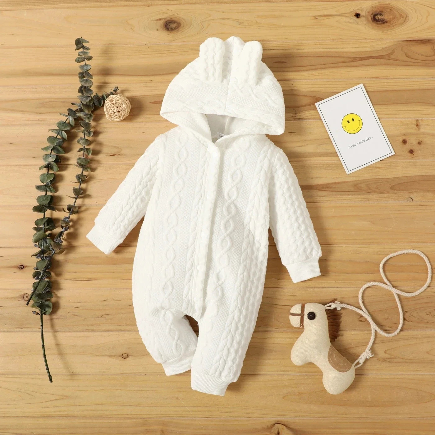 Cute Ears Hooded Baby Romper - Long Sleeve Bodysuit for Newborns 0-18 Months