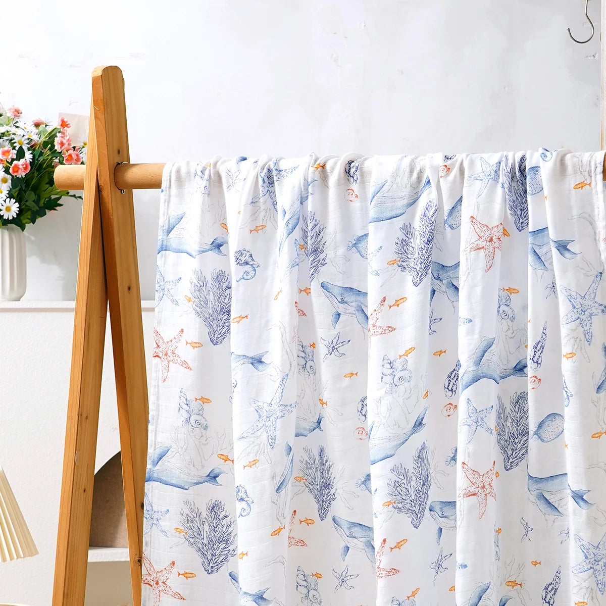 Bamboo Cotton Baby Muslin Swaddle Blanket - 120x110cm Soft Print Newborn Wrap