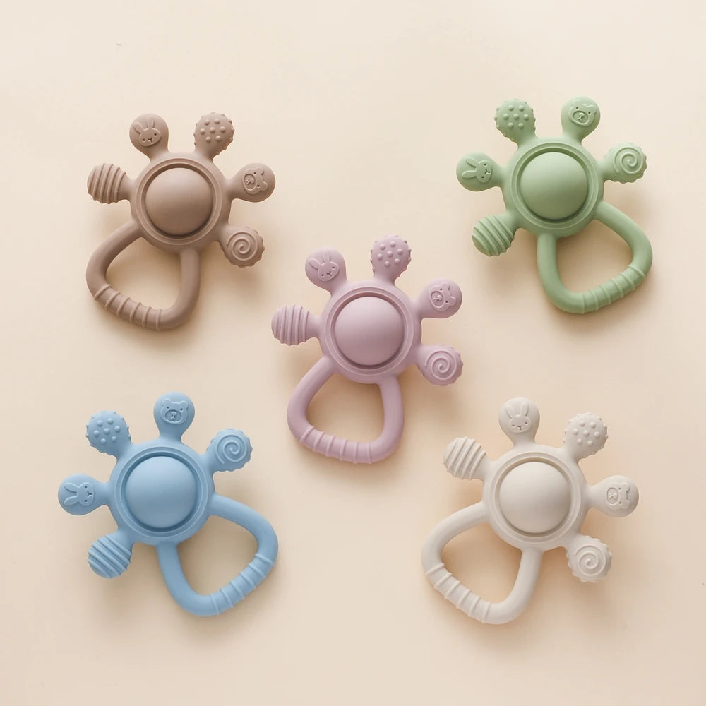 BPA Free Silicone Teether Rattle - Food Grade Baby Sensory Toy for 0-12 Months
