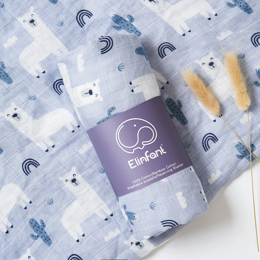Bamboo Cotton Baby Muslin Swaddle Blanket - 120x110cm Soft Print Wrap by Elinfant