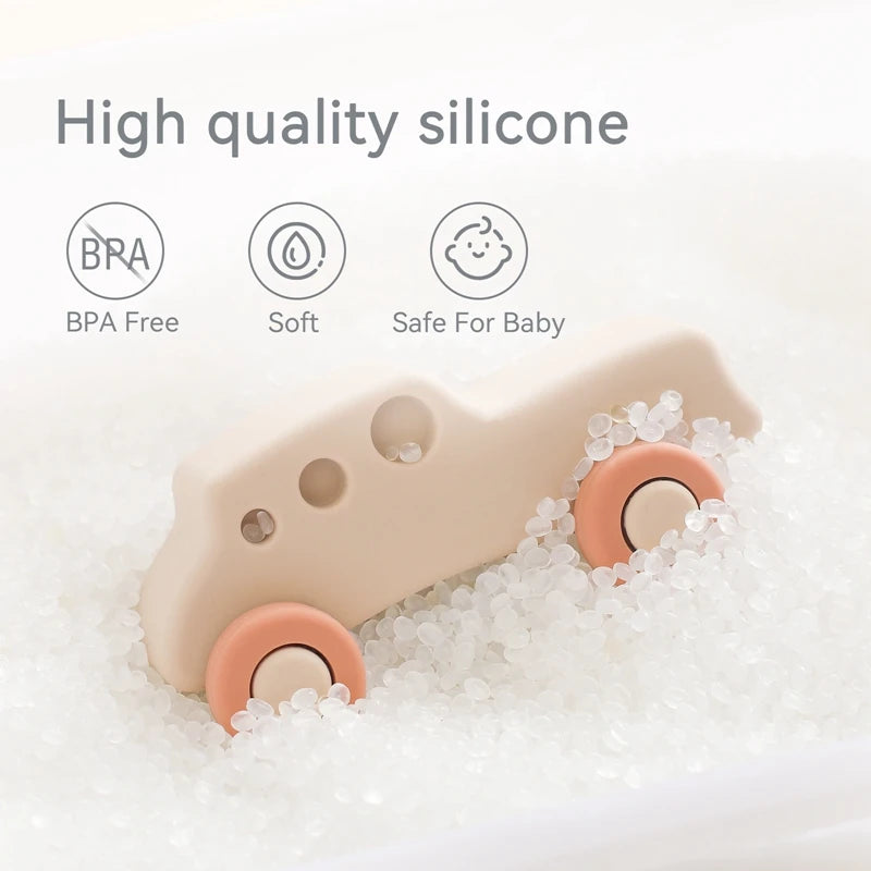 Montessori Silicone Car Toys - Educational Teether Blocks for Babies 0-12 Months