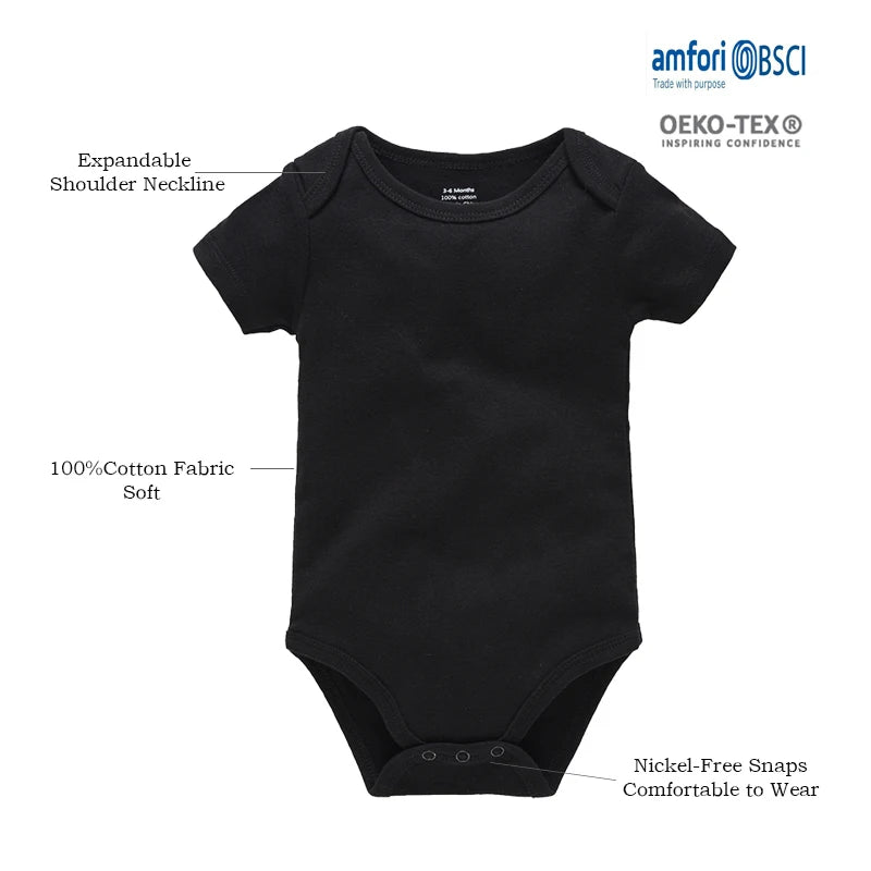 5 Pcs Set Baby Boys Clothes 100%Cotton Solid Black Short Sleeve Blank Baby Bodysuits body bebe  Newborn Jumpsuit Plain 0-24 M