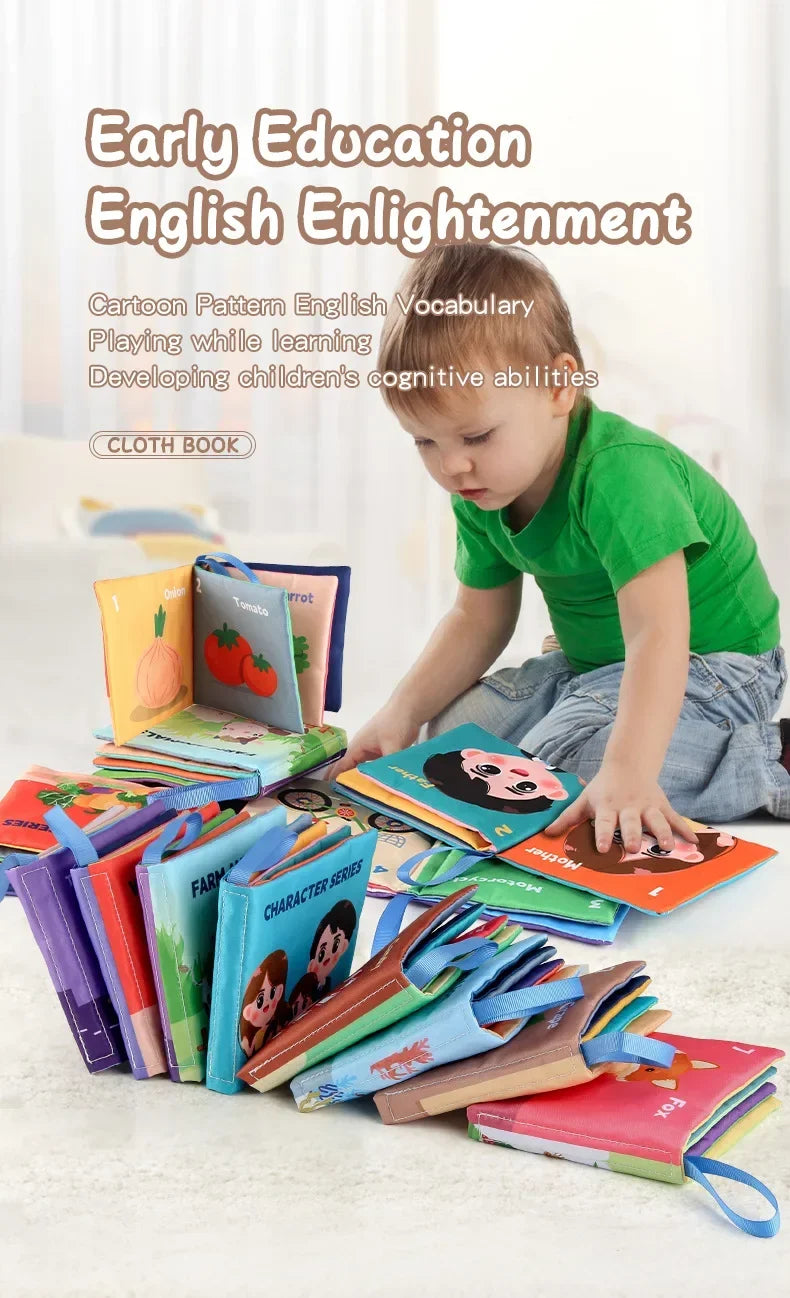 Cloth Book for Early Education - 4-Page 8-Sided English Learning Book for Kids
