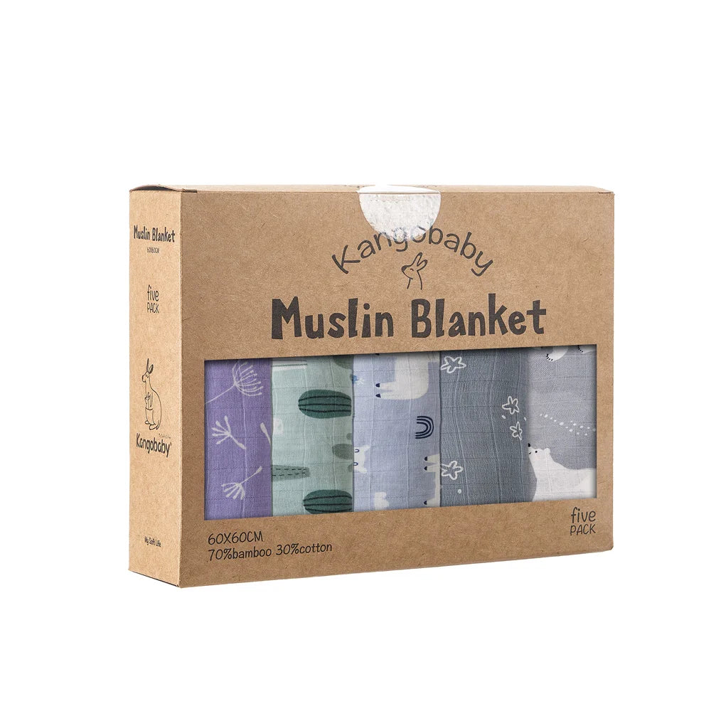Kangobaby My Soft Life - 5-Pack Bamboo Cotton Muslin Bib Set for Newborns