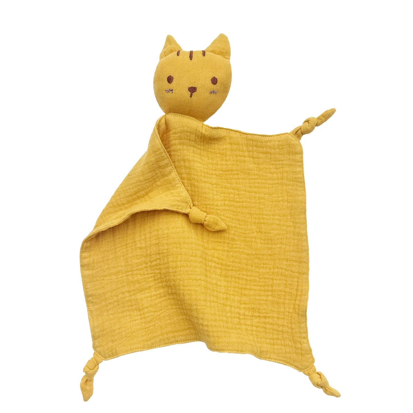 Soft Cotton Muslin Baby Bib with Stuffed Cat - Security Blanket & Comfort Towel