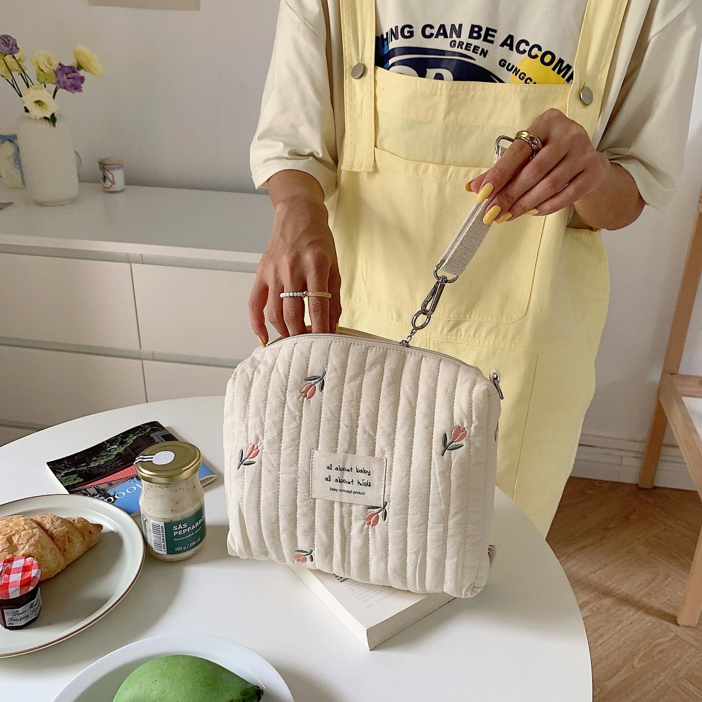 Ins Cotton Diaper Bag for Stroller Hanging Bag Baby Items Nappy Caddy Organizer Mommy Bag Zipper Cute Women Makeup Bag Kids