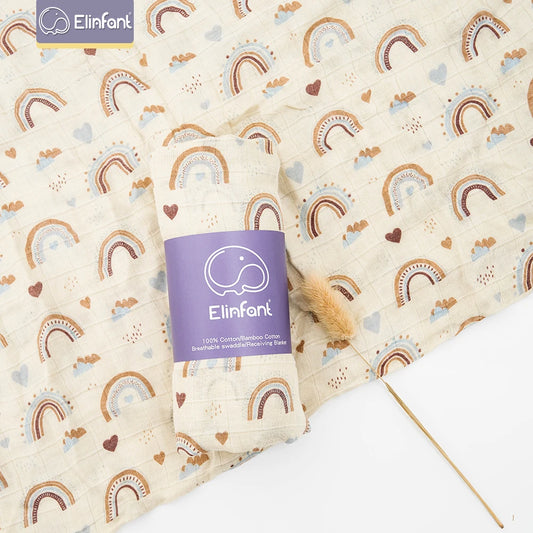 Bamboo Cotton Baby Muslin Swaddle Blanket - 120x110cm Soft Print Wrap by Elinfant