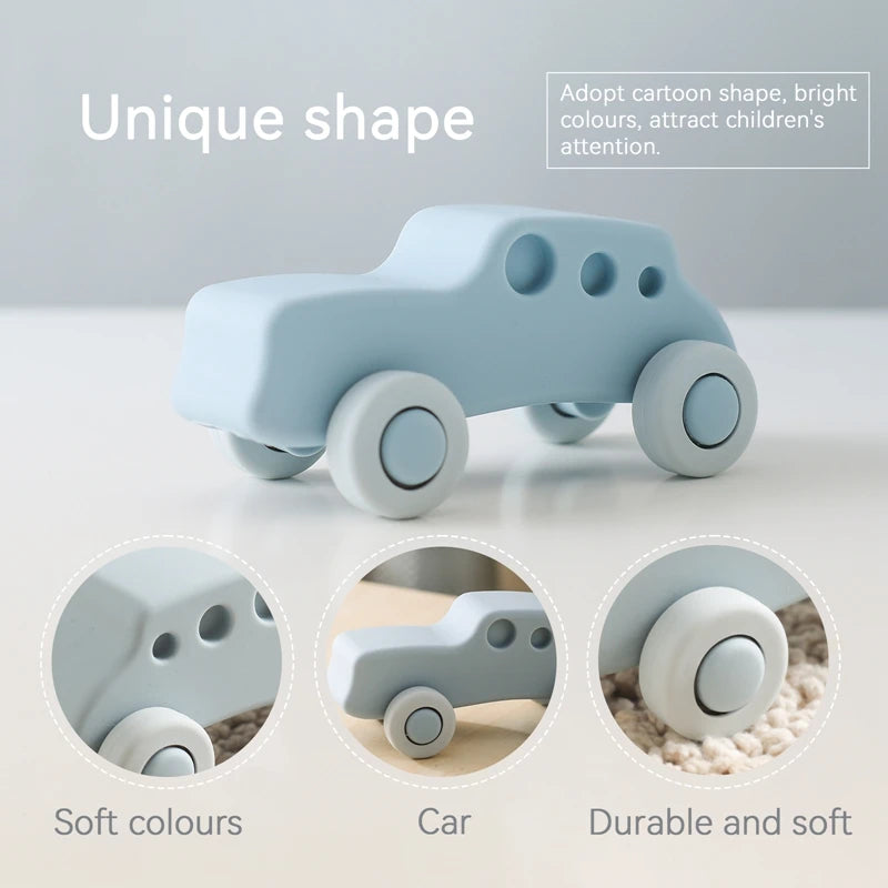Montessori Silicone Car Toys - Educational Teether Blocks for Babies 0-12 Months