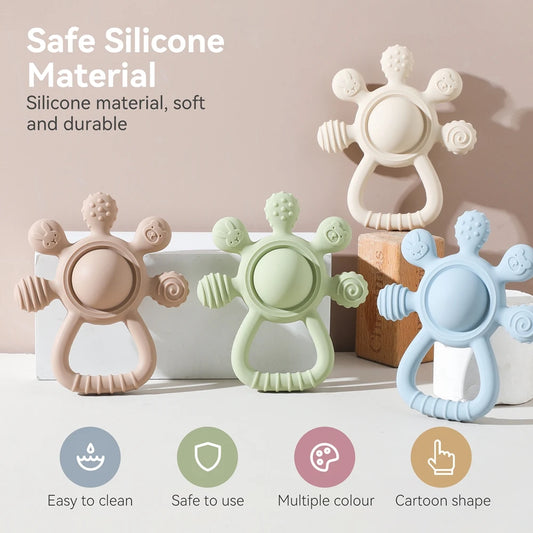 Silicone Baby Teether Rattle β Sensory Toy 0β12 Months