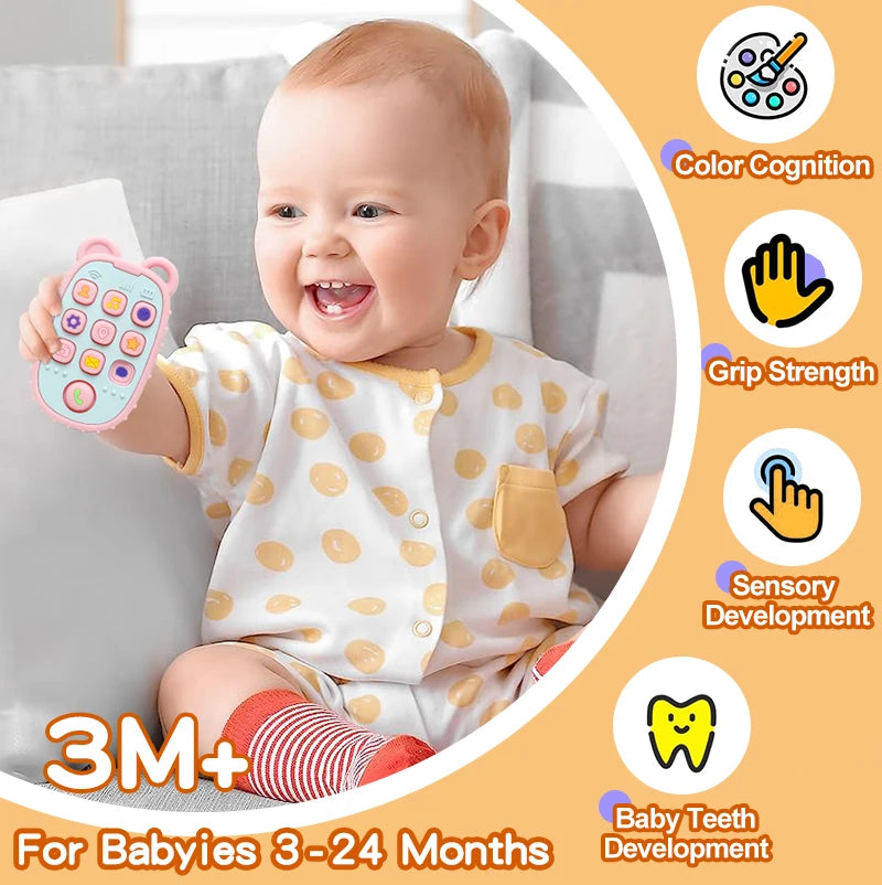 New Baby Phone Teether - Silicone Mobile Shape Sensory Educational Toy Gift Set