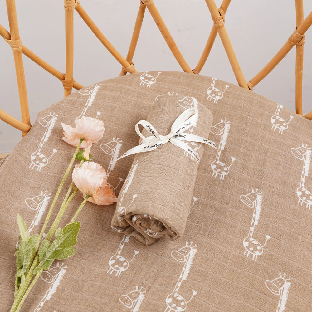 Bamboo Cotton Baby Muslin Swaddle Blanket - 120x110cm Soft Print Wrap by Elinfant