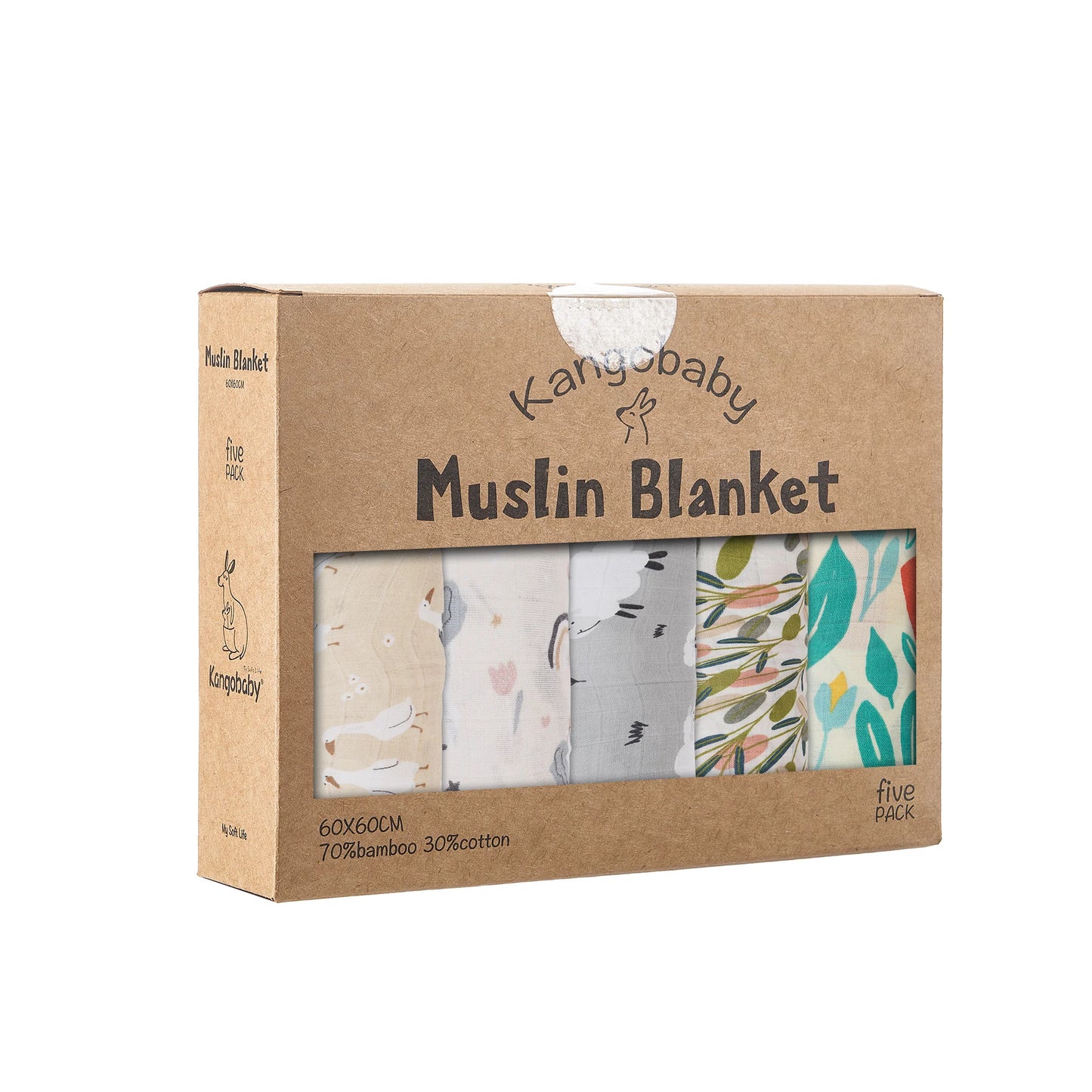 Kangobaby My Soft Life - 5-Pack Bamboo Cotton Muslin Bib Set for Newborns