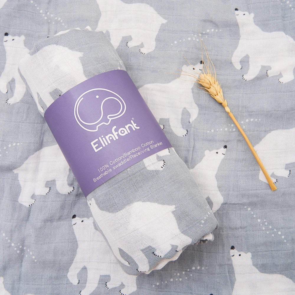 Bamboo Cotton Baby Muslin Swaddle Blanket - 120x110cm Soft Print Wrap by Elinfant