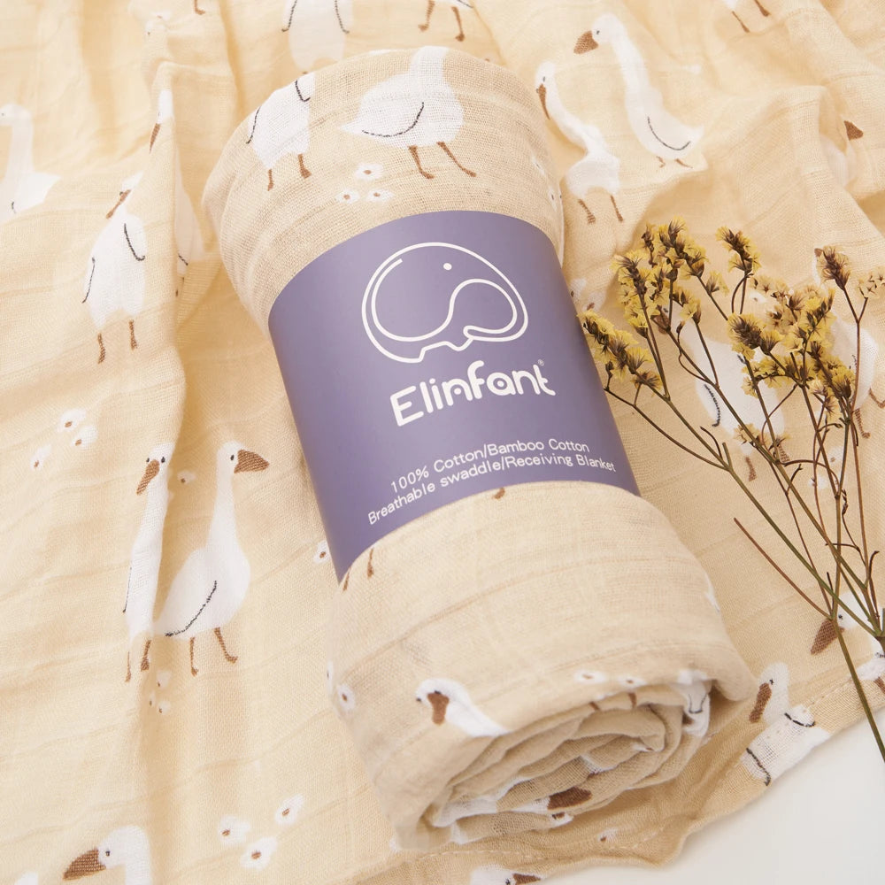 Bamboo Cotton Baby Muslin Swaddle Blanket - 120x110cm Soft Print Wrap by Elinfant