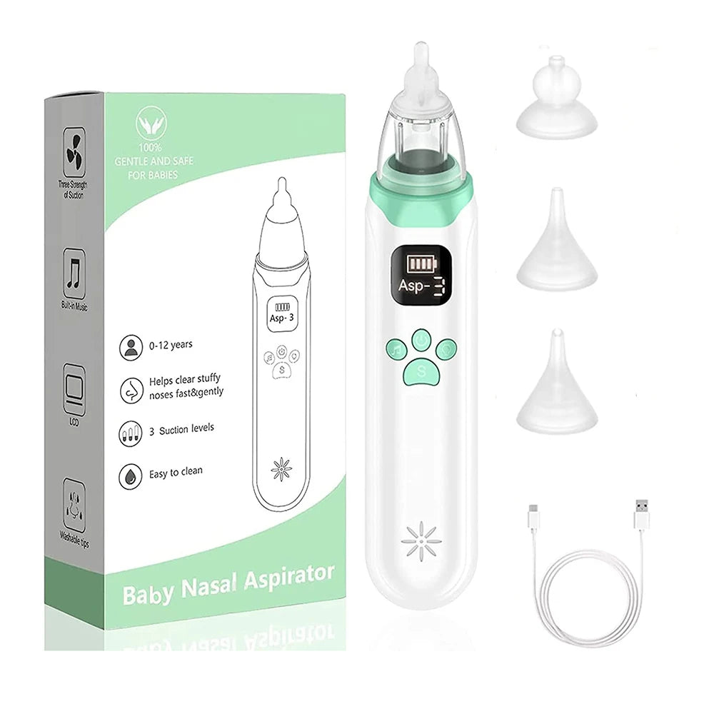 Electric Baby Nasal Aspirator β USB Rechargeable Nose Cleaner with Music, Lights & 3 Silicone Tips (Anti-Backflow Design)