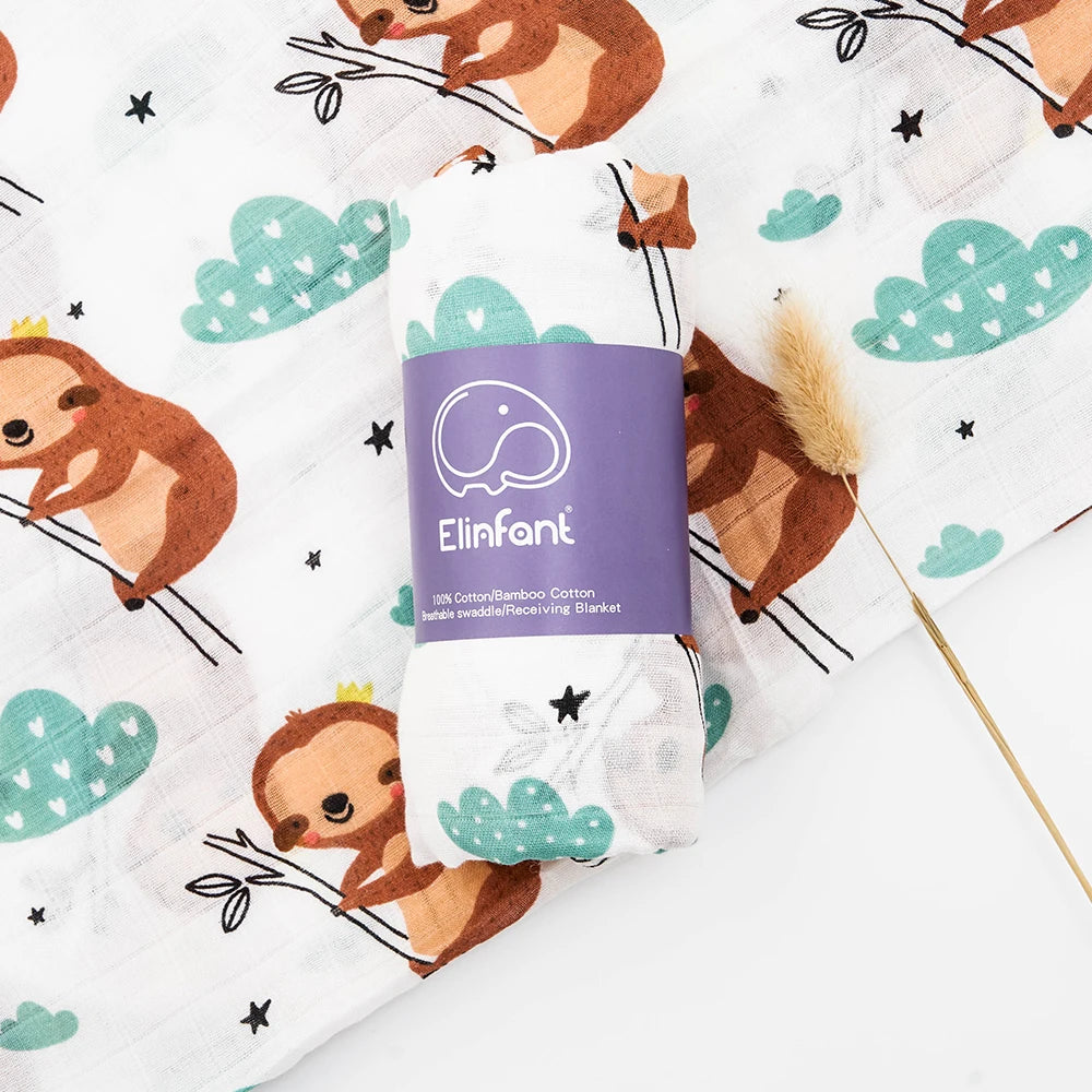 Bamboo Cotton Baby Muslin Swaddle Blanket - 120x110cm Soft Print Wrap by Elinfant