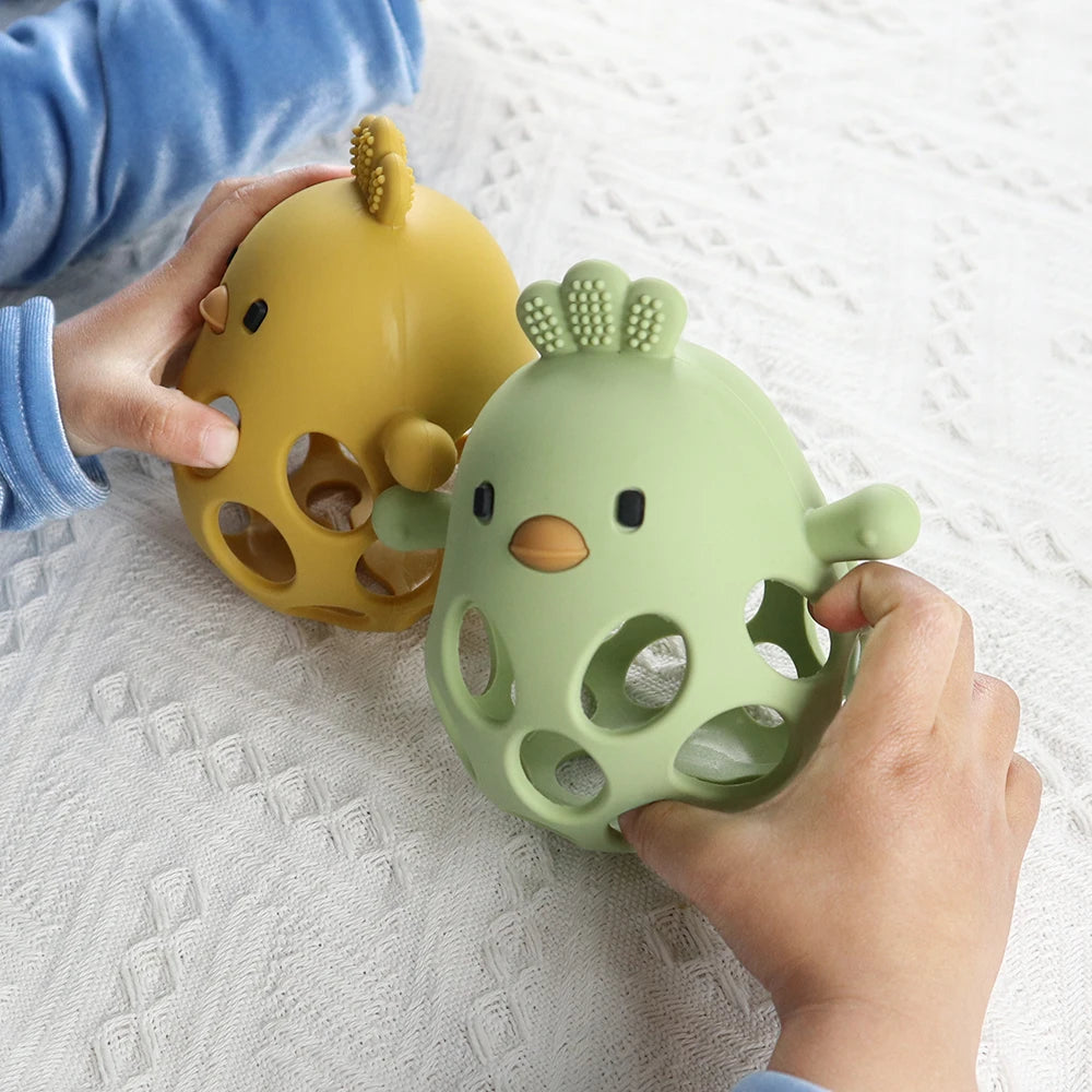 Silicone Baby Teething Gloves – Cartoon Chick Design Anti-Bite Hand Protection for Gum Relief (3+ Months)