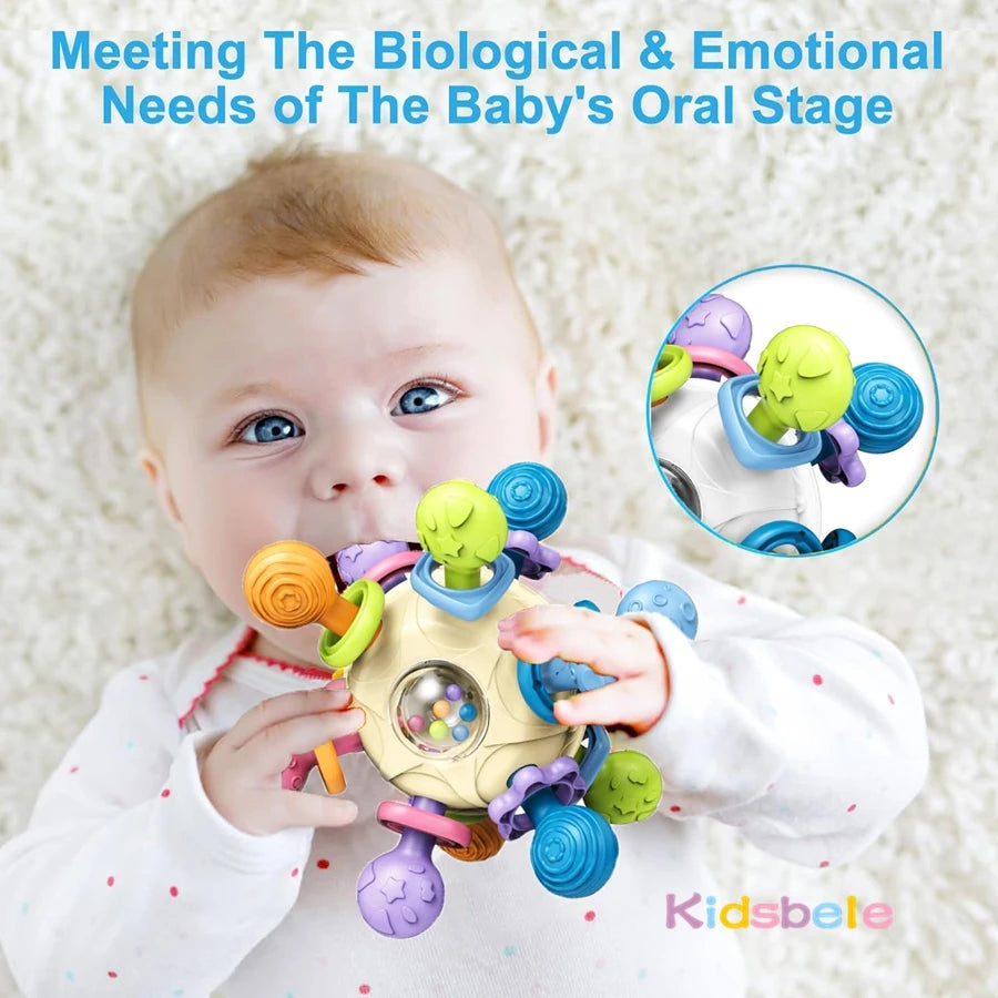 Newborn Infant Shake Grab Spin Multi Sensory Ball Toy 3 in 1 Soft Silicone Chew & Grab Toy for Babies 0-12 Months Christmas Gift