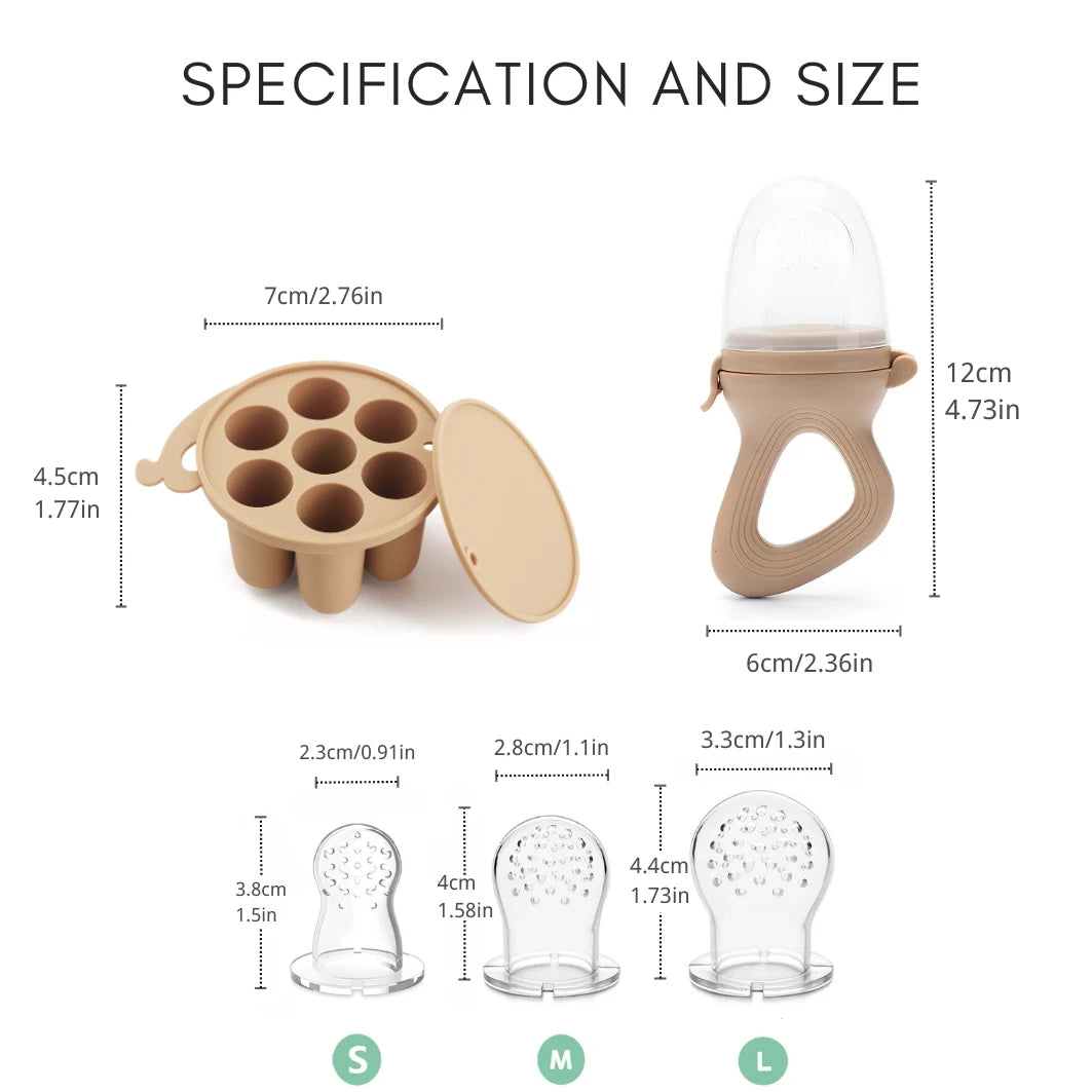 Silicone Baby Fruit Feeder & Teether with Freezer Tray โ Self-Feeding Pacifier for Fresh Fruit & Purees (BPA-Free)