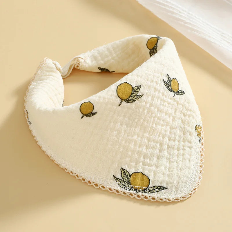Newborn Drooling Bib Gauze Handkerchief Bib Organic Cotton Soft and Absorbent Baby Scarf Cute Cartoon Bear Print Towels