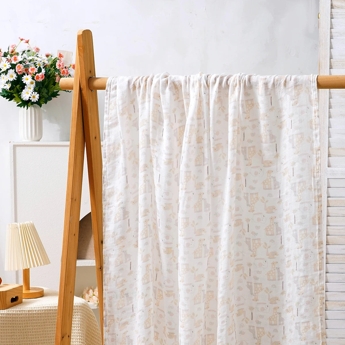 Bamboo Cotton Baby Muslin Swaddle Blanket - 120x110cm Soft Print Newborn Wrap