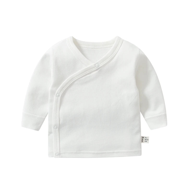 Newborn Baby Clothing Slanting Open Buckle T Shirt Tops Cotton Long Sleeves Solid Color Tees Baby Boys Girls Outfit 0-12 Months
