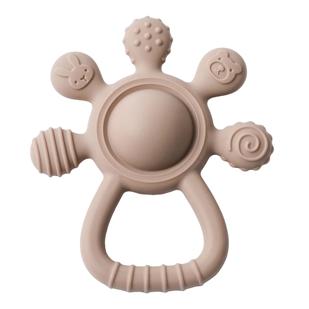 BPA Free Silicone Teether Rattle - Food Grade Baby Sensory Toy for 0-12 Months