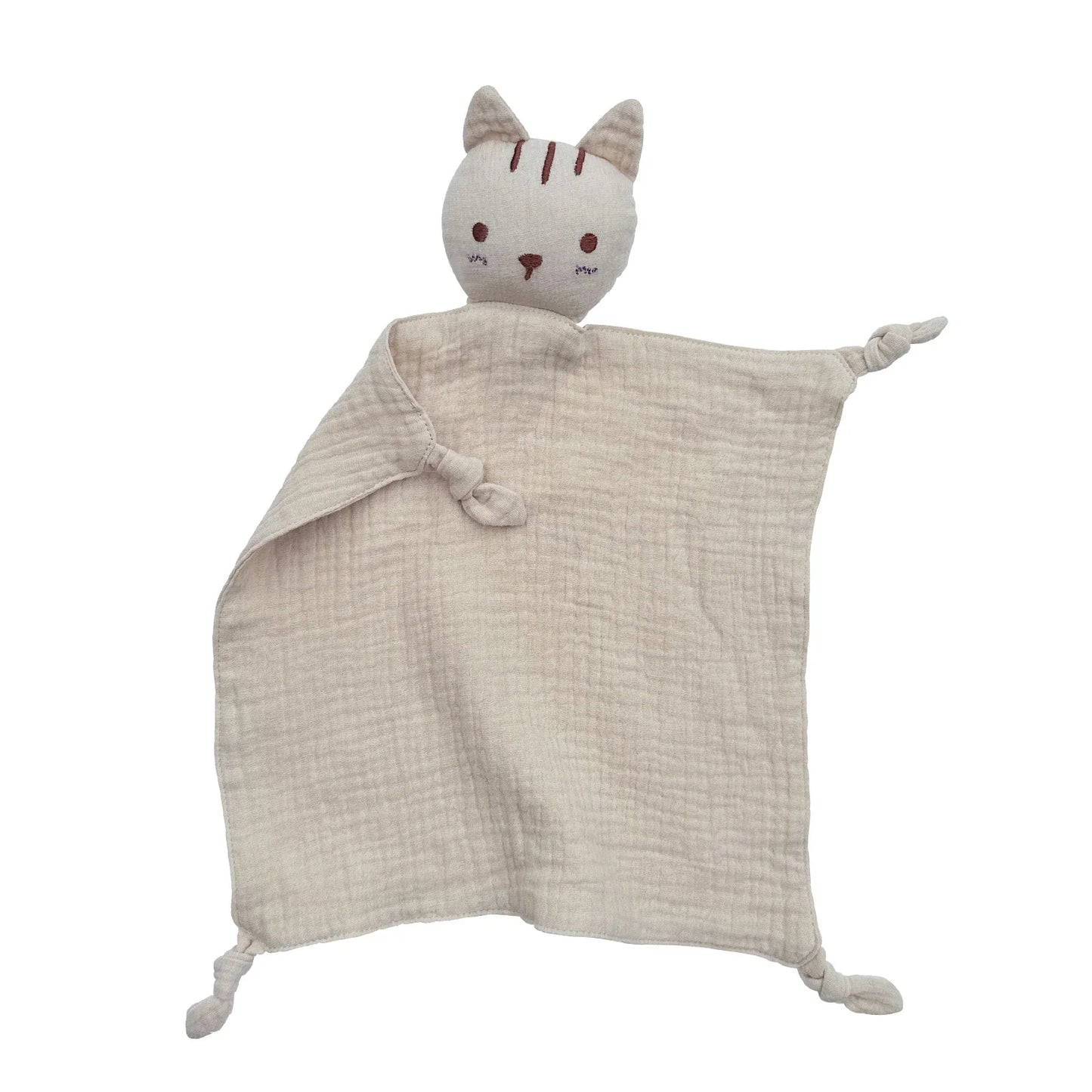 Soft Cotton Muslin Baby Bib with Stuffed Cat - Security Blanket & Comfort Towel