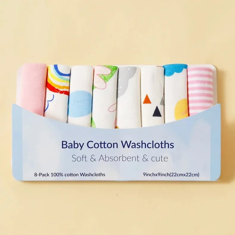 8-Piece Cotton Baby Towel Set – Soft Washcloths & Handkerchiefs for Newborns (0-24 Months)