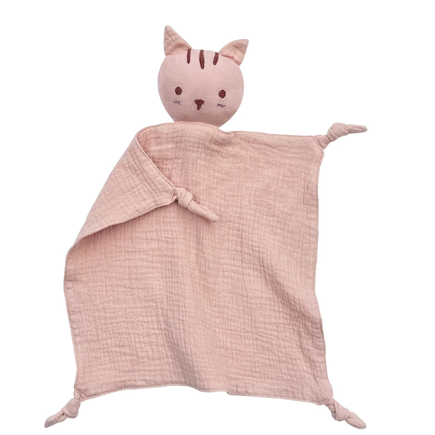 Soft Cotton Muslin Baby Bib with Stuffed Cat - Security Blanket & Comfort Towel