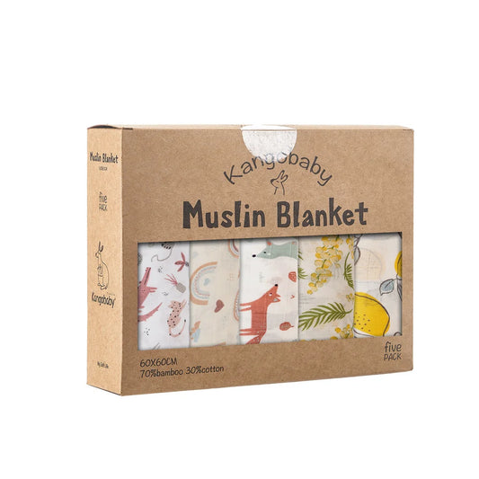 Kangobaby My Soft Life - 5-Pack Bamboo Cotton Muslin Bib Set for Newborns