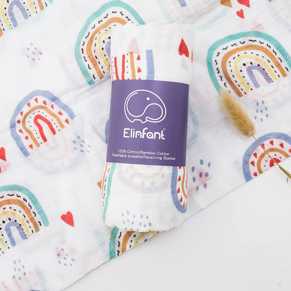 Bamboo Cotton Baby Muslin Swaddle Blanket - 120x110cm Soft Print Wrap by Elinfant