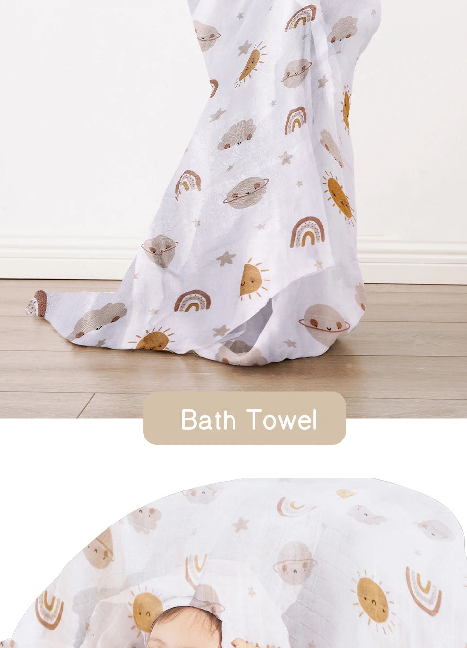 Bamboo Cotton Baby Muslin Swaddle Blanket - 120x110cm Soft Print Wrap by Elinfant