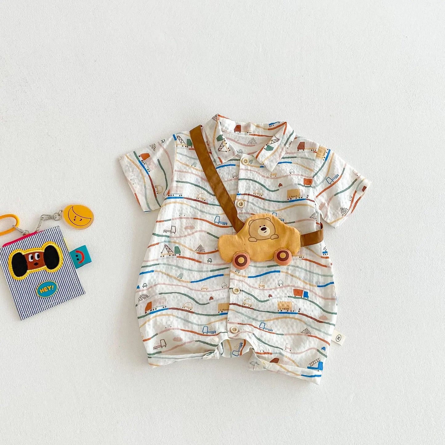 Baby Car Climbing Suit 2025 New Summer Newborn Outdoor Clothes Trendy Baby Full Version Cartoon Jumpsuit