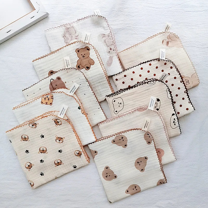 4-Layer Muslin Baby Face Towels – Soft Cotton Bibs & Burp Cloths for Newborns (0-12 Months)